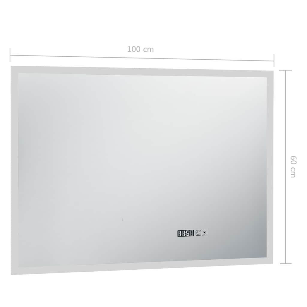 vidaXL LED Bathroom Mirror with Touch Sensor and Time Display 100x60 cm