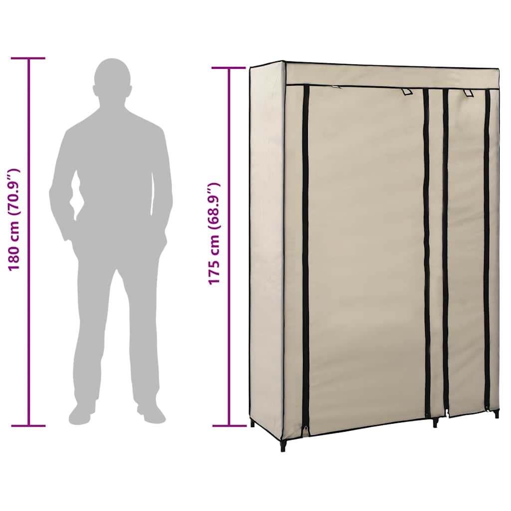 vidaXL Kledingkast opvouwbaar 110x45x175 cm stof crème