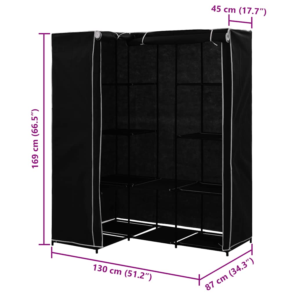 vidaXL Hoekkledingkast 130x87x169 cm zwart