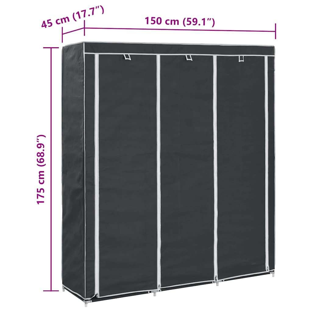 vidaXL Kledingkast met vakken en stangen 150x45x175 cm stof zwart