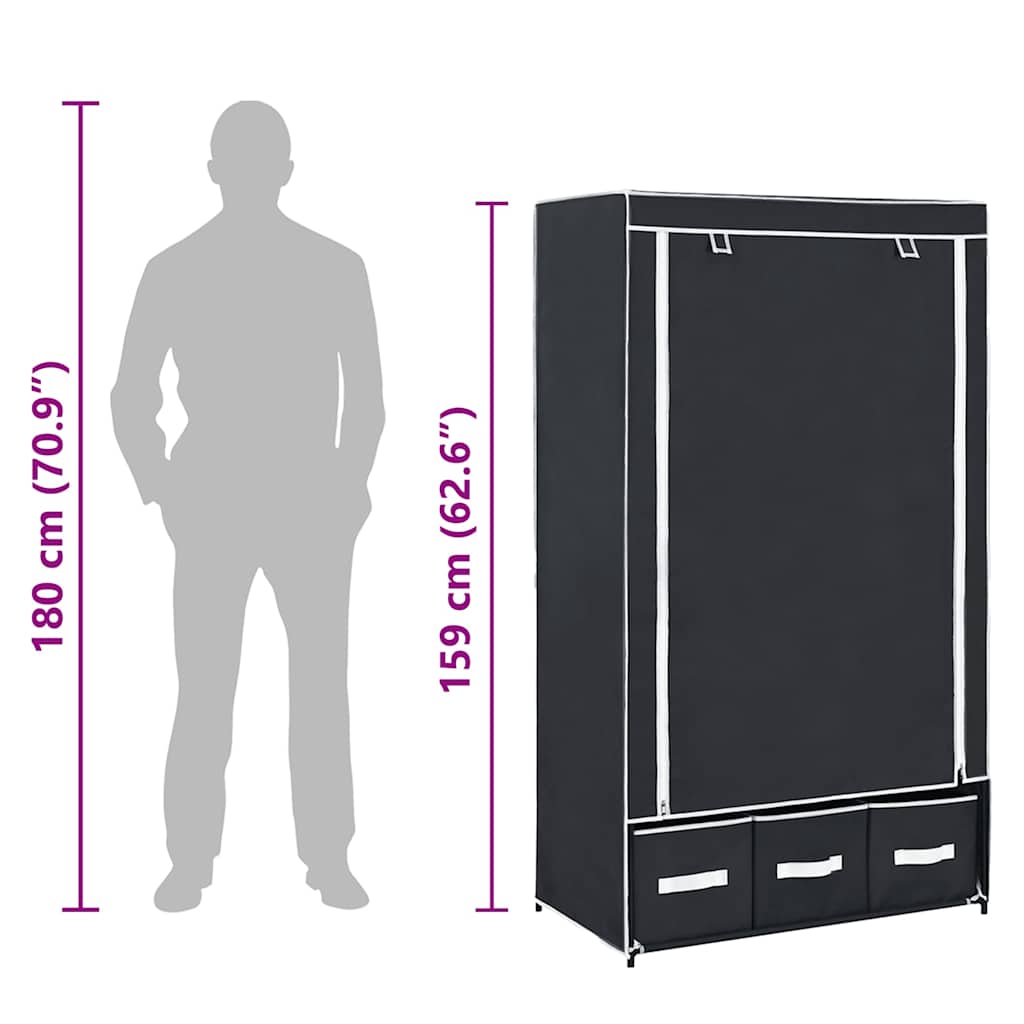 vidaXL Kledingkast 87x49x159 cm stof zwart