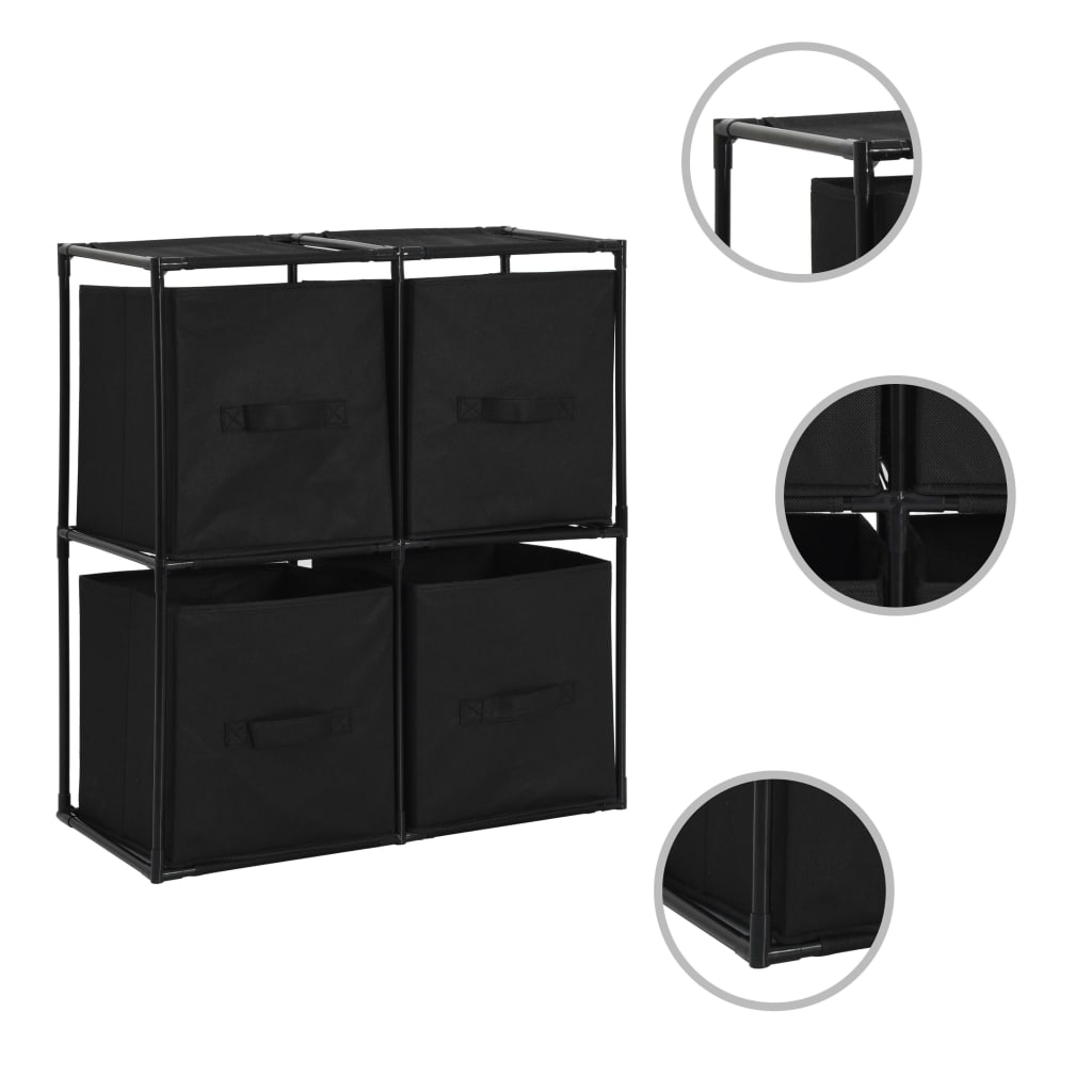vidaXL Opbergkast met 4 stoffen manden 63x30x71 cm staal zwart