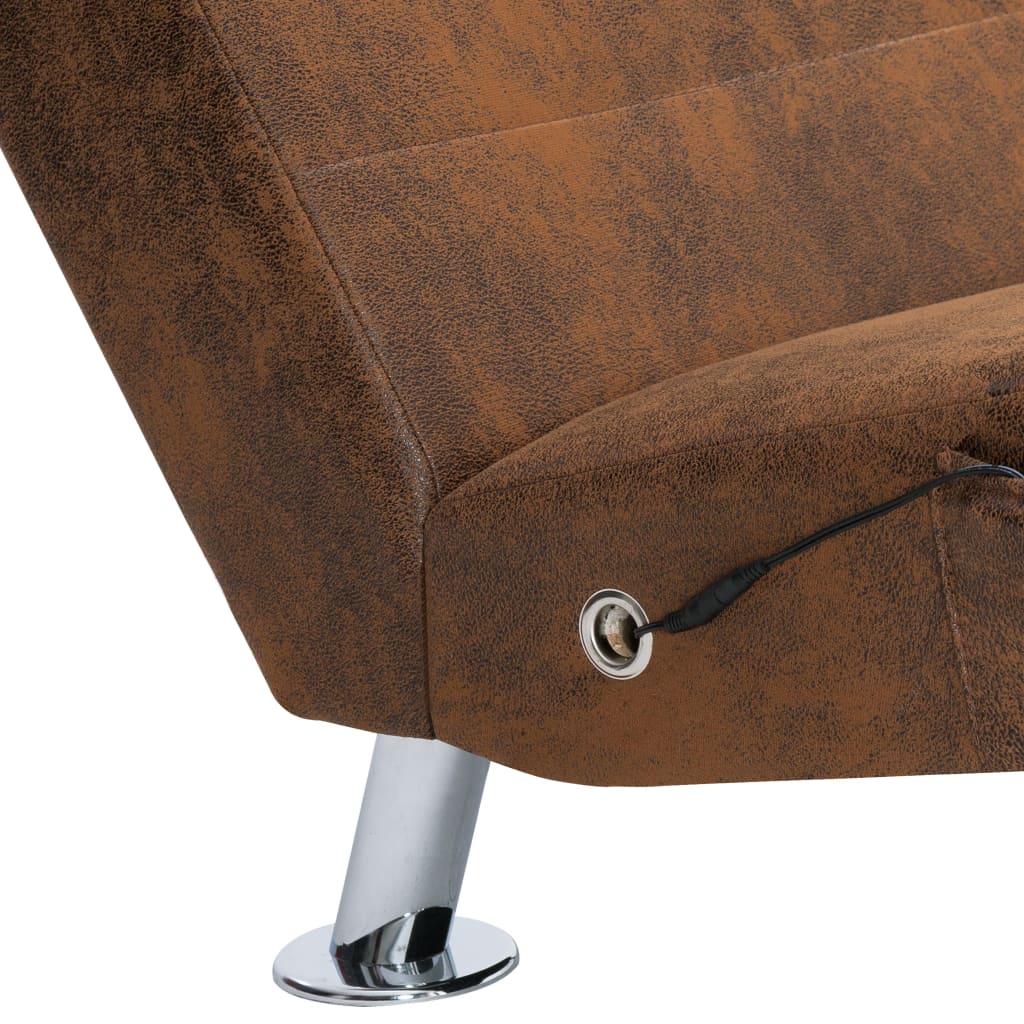 vidaXL Massage chaise longue met kussen kunstsuède bruin