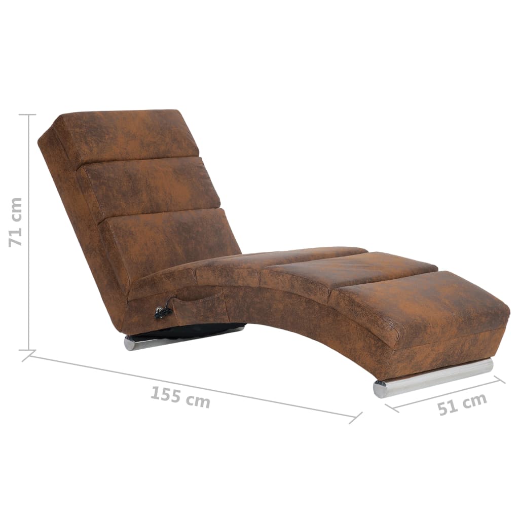 vidaXL Massage chaise longue kunstsuède bruin
