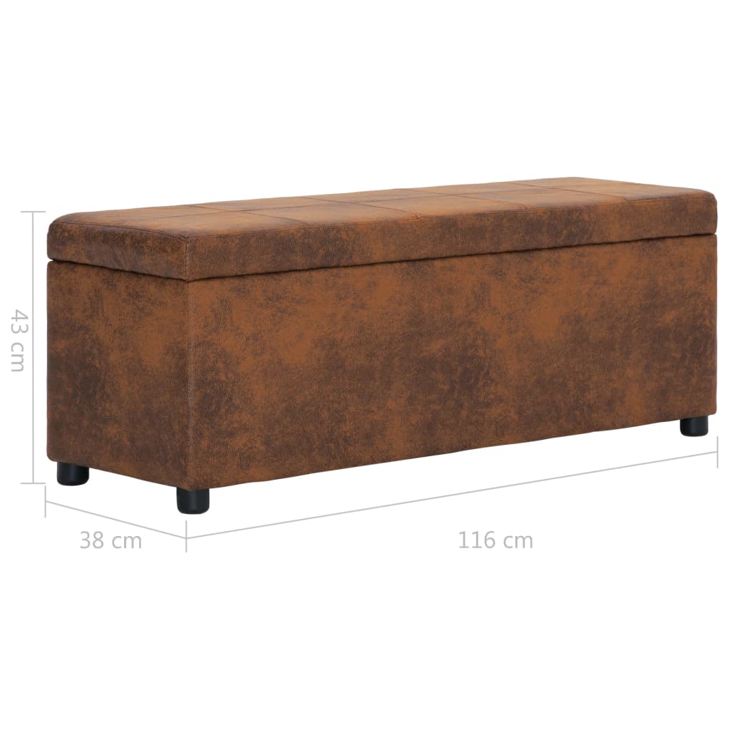 vidaXL Storage Bench 116 cm Faux Suede Brown