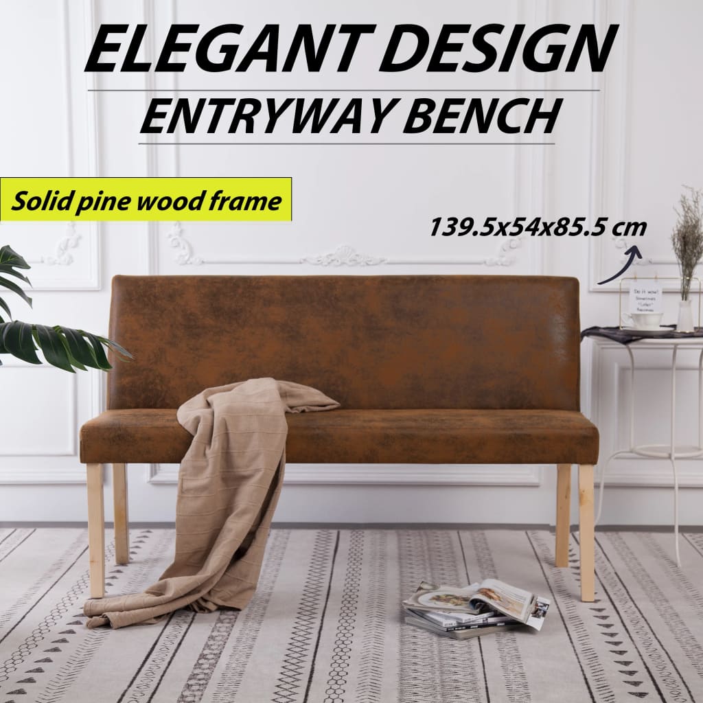 vidaXL Bench 139.5 cm faux suede brown