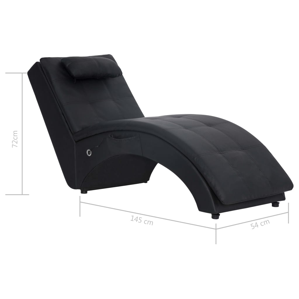 vidaXL Massage chaise longue met kussen kunstleer zwart