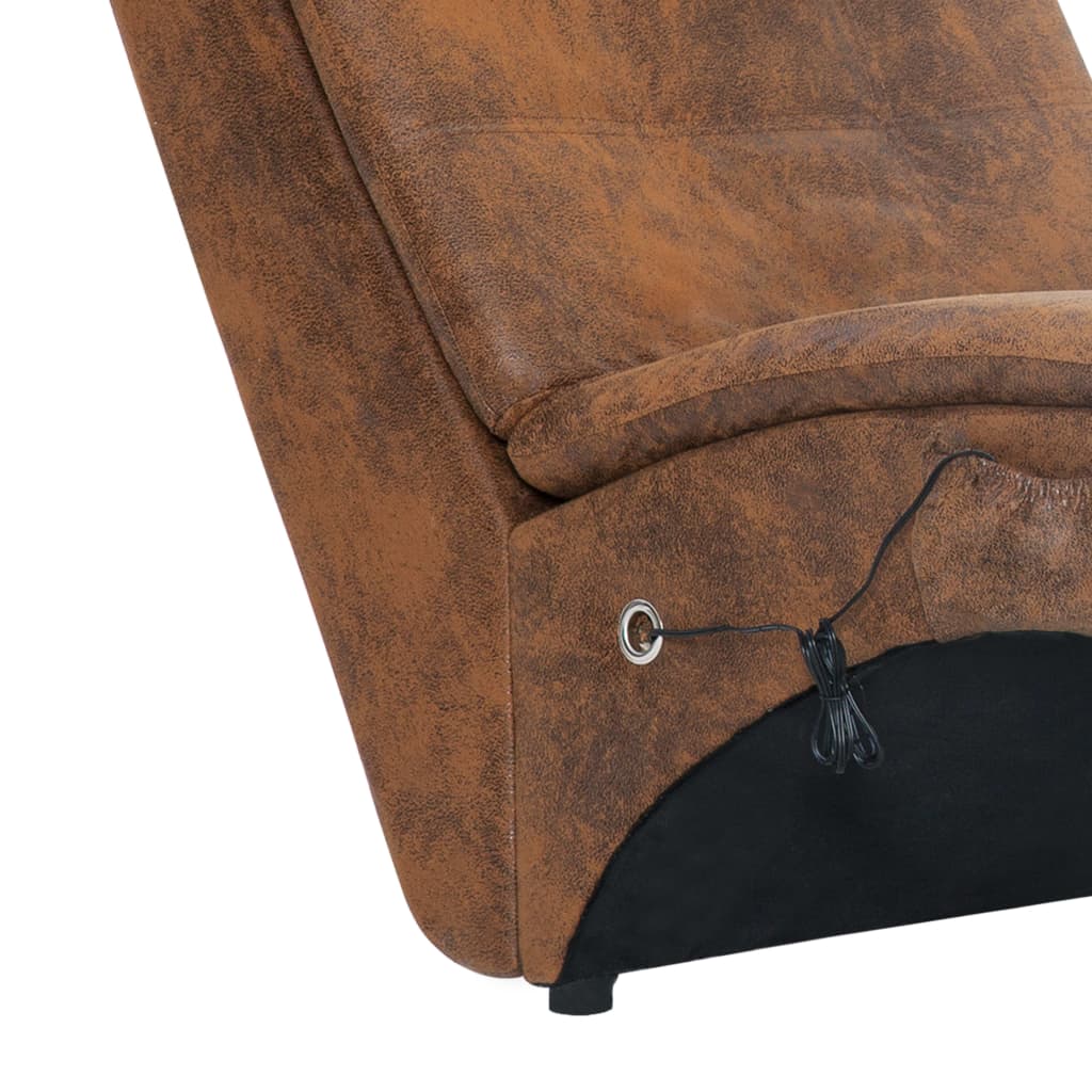 vidaXL Massage chaise longue met kussen kunstsuède bruin