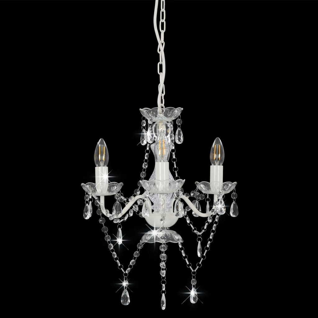 vidaXL Beaded Chandelier Round 3xE14 White
