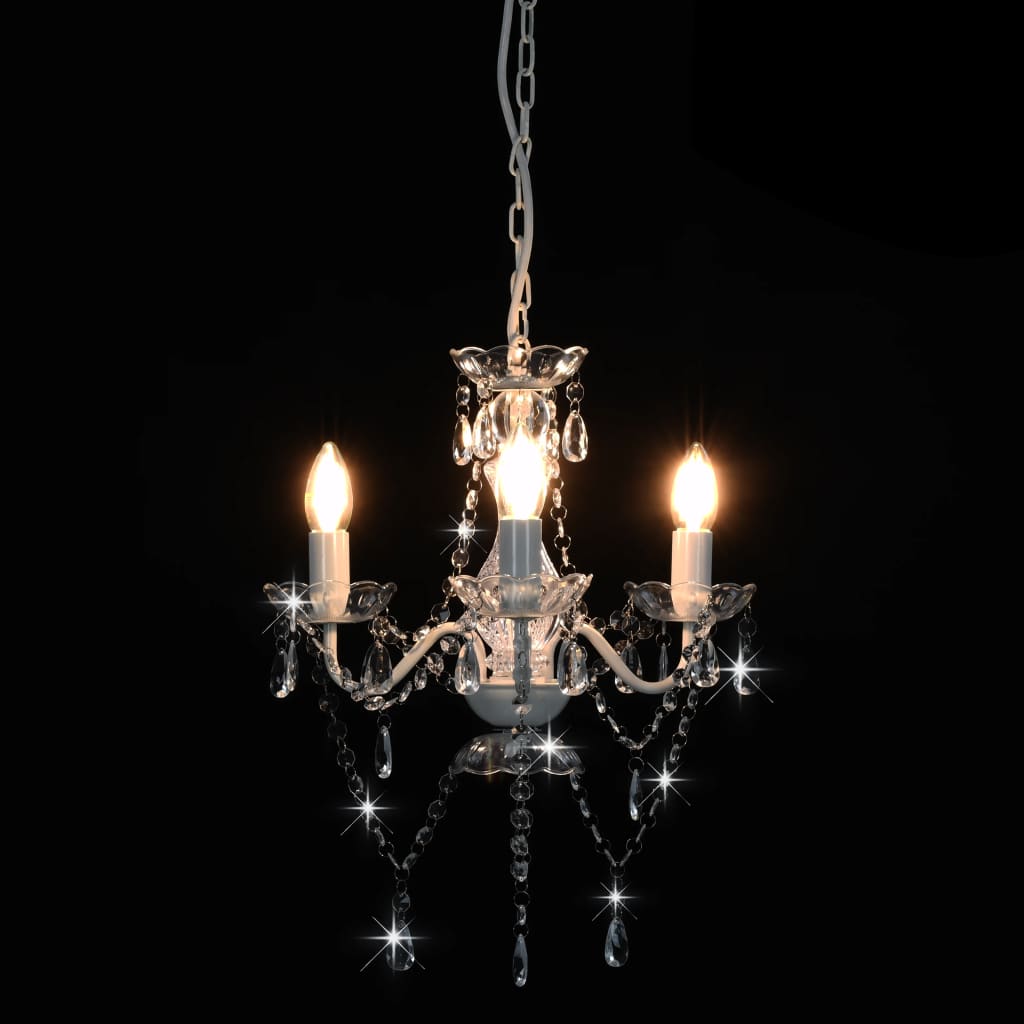 vidaXL Beaded Chandelier Round 3xE14 White