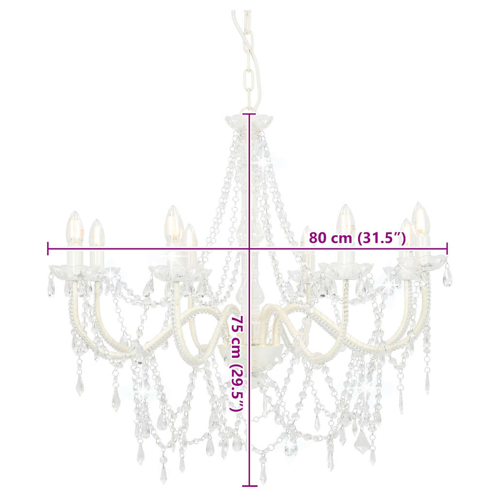 vidaXL Beaded Chandelier 8xE14 white