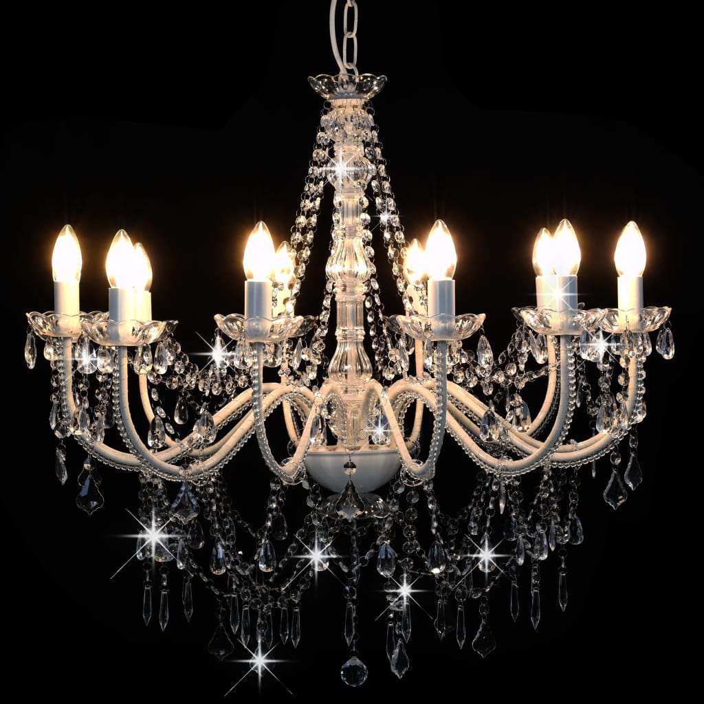 vidaXL Beaded Chandelier 12xE14 white