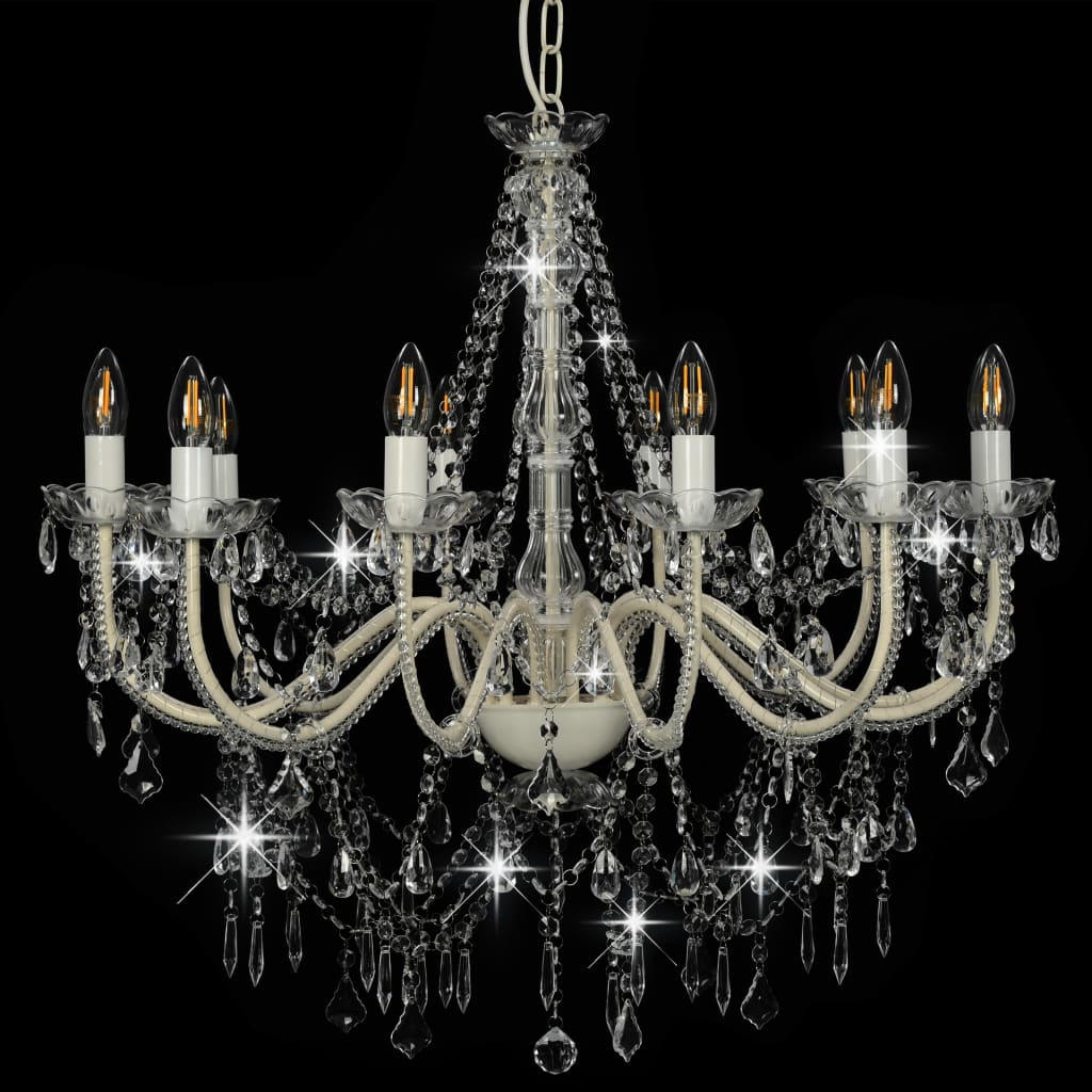 vidaXL Beaded Chandelier 12xE14 white