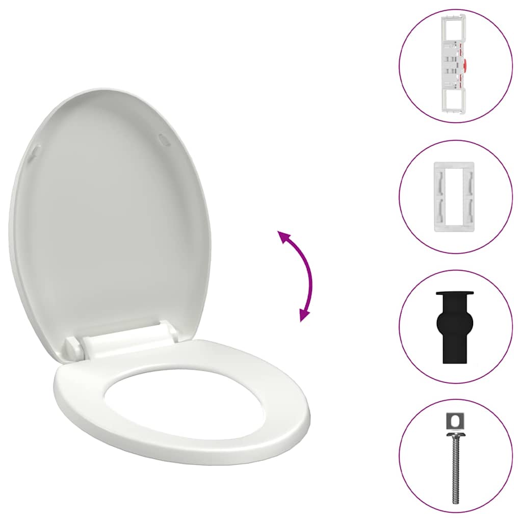 vidaXL Soft-Close Toilet Seat with Quick-Release Design Square White