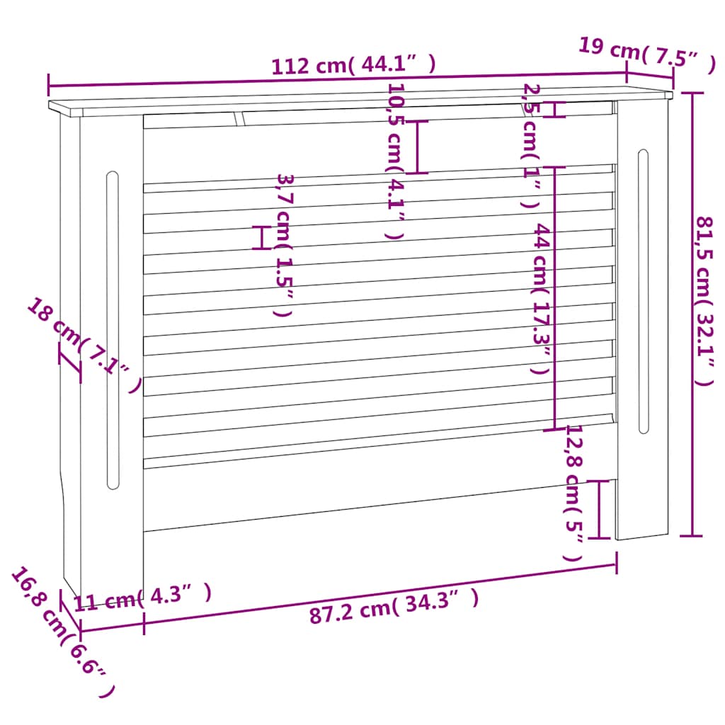 vidaXL Radiator Cover 112x19x81.5 cm MDF white