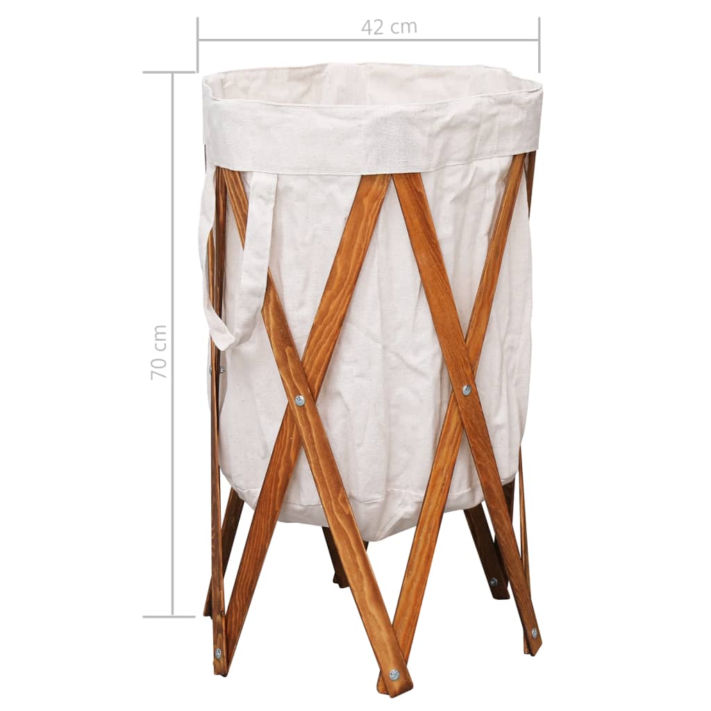 vidaXL Foldable Laundry Basket Wood and Fabric Cream