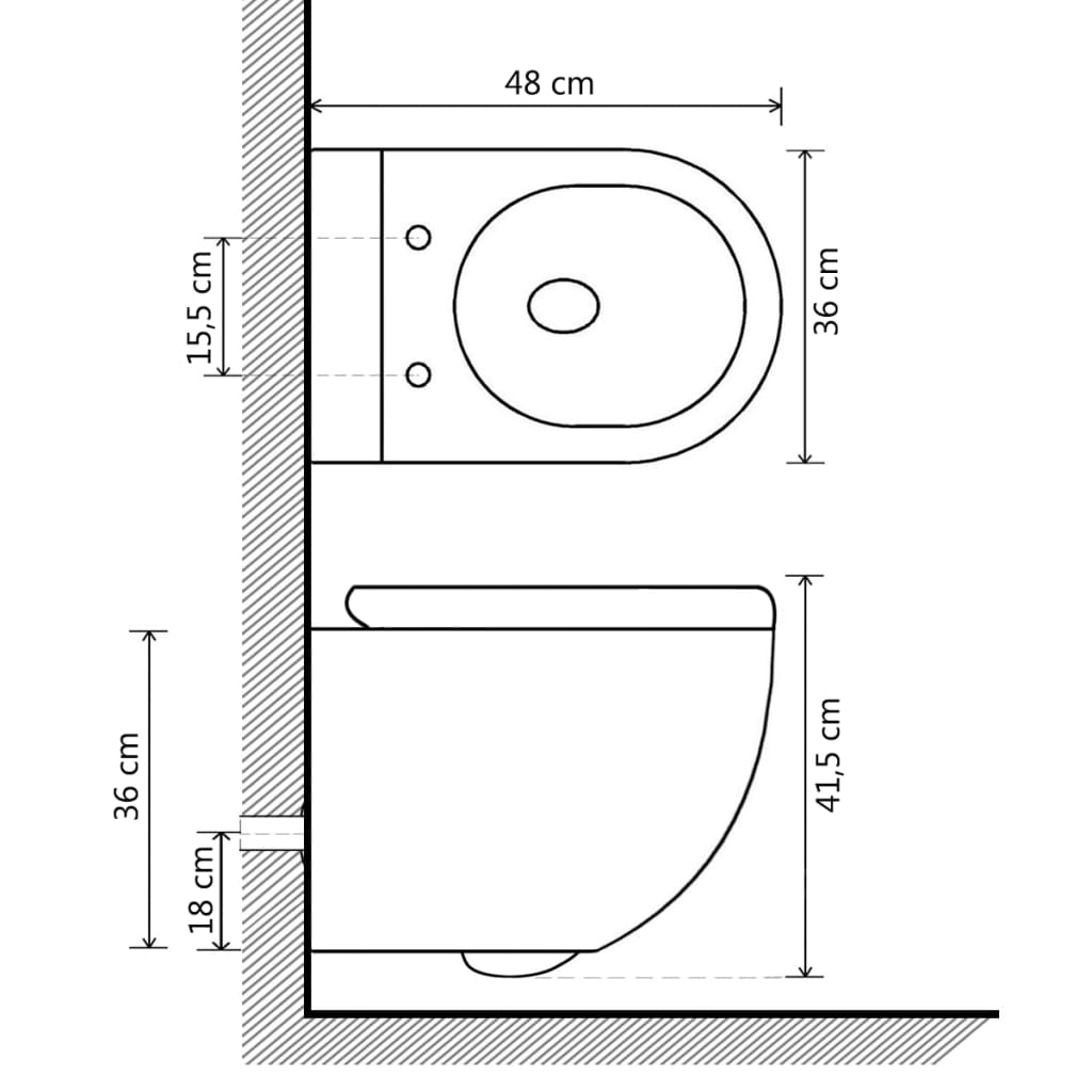 vidaXL Wall-hung rimless toilet ceramic white