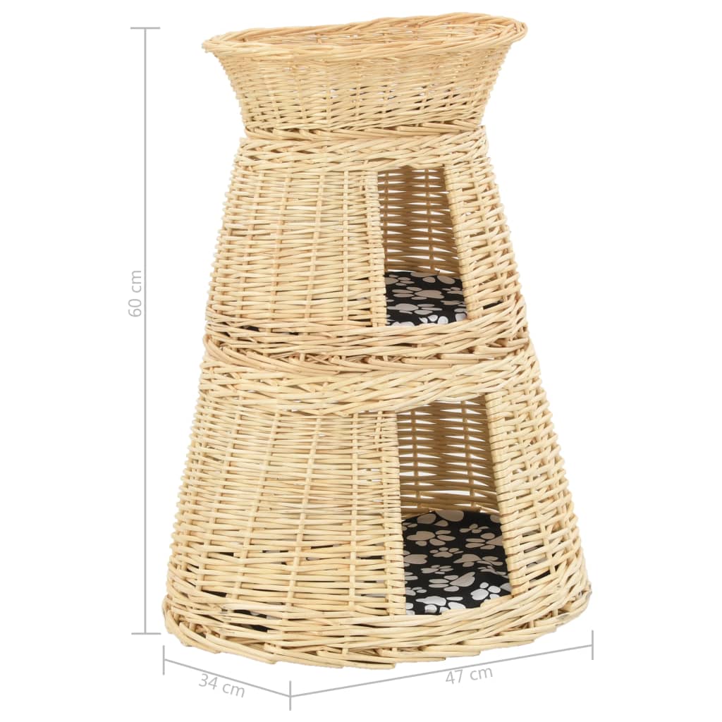 vidaXL 3-Piece Cat Basket Set with Cushions 47x34x60 cm Natural Willow
