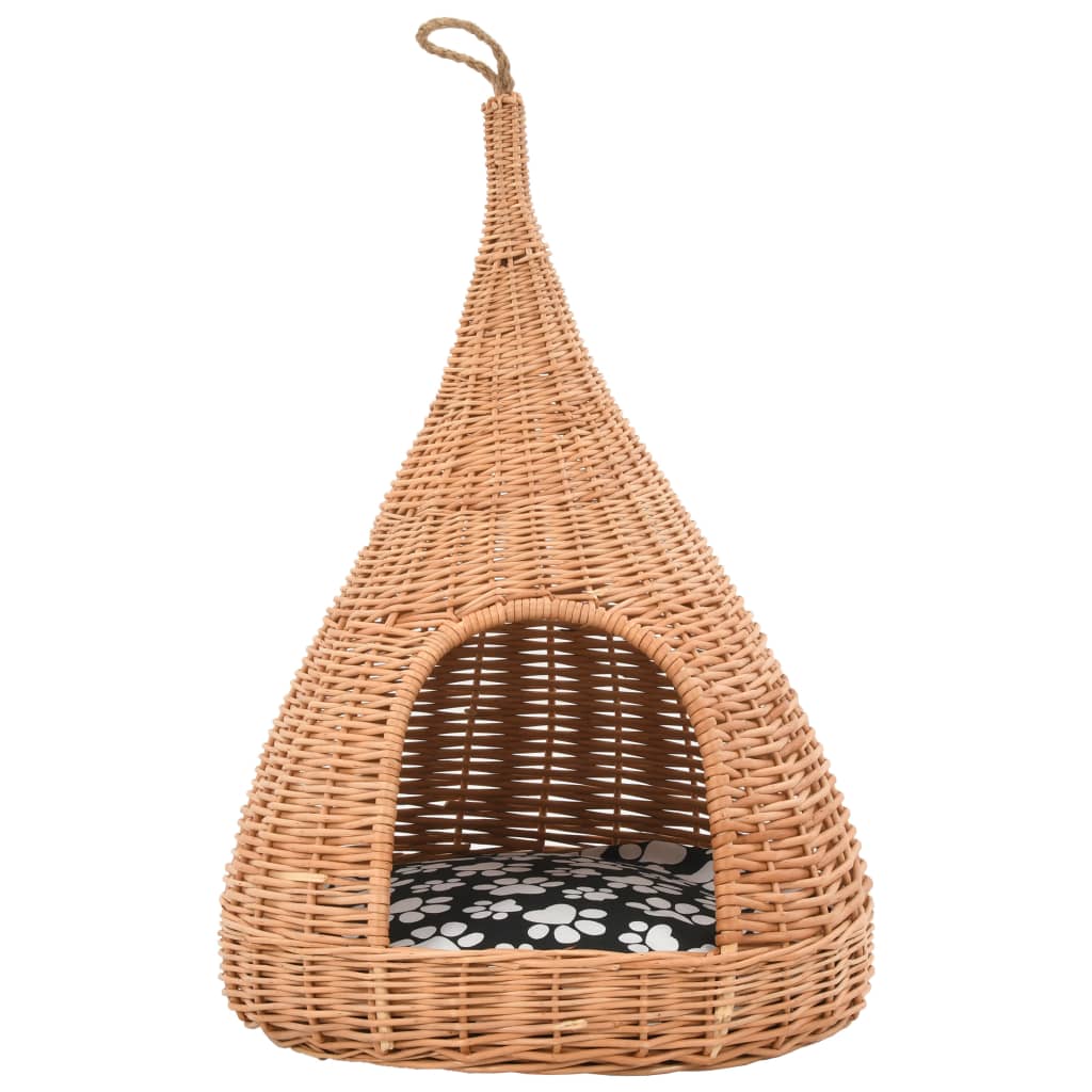 vidaXL Cat Tipi with Cushion 40x60 cm Natural Willow