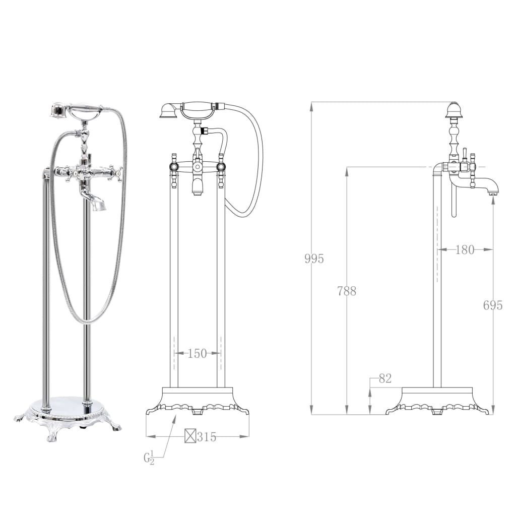 vidaXL Freestanding Bathtub Faucet 99.5 cm Stainless Steel Silver-coloured
