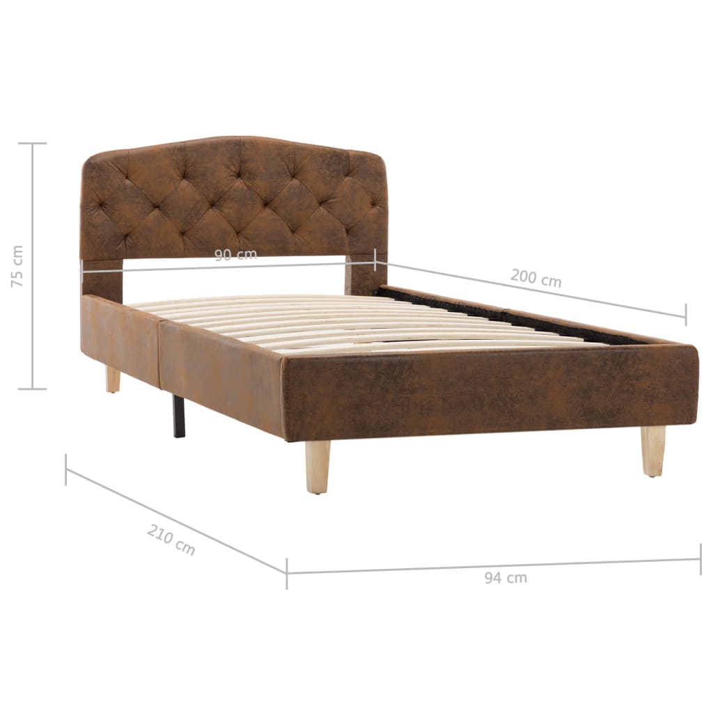 vidaXL Bed Frame Faux Suede Brown 90x200 cm