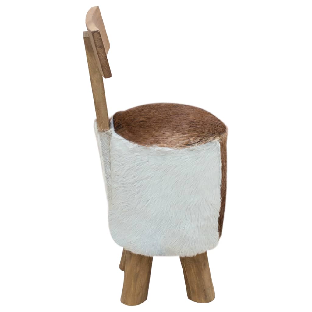 vidaXL Goat Leather and Solid Teak Stool