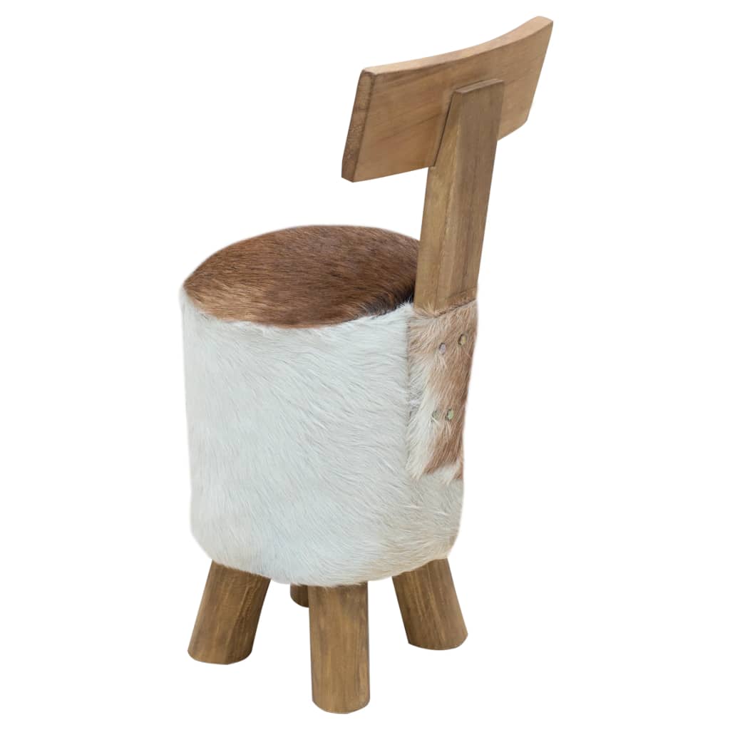 vidaXL Goat Leather and Solid Teak Stool