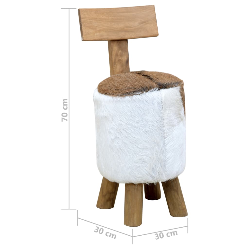 vidaXL Goat Leather and Solid Teak Stool