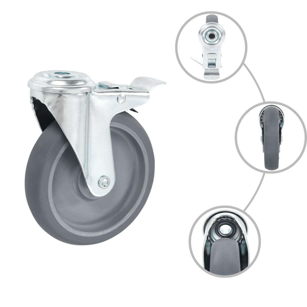 vidaXL Swivel Castor Wheels with Bolt Holes and Double Brakes 4 pcs 125 mm