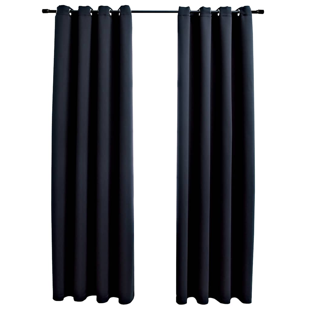 vidaXL Blackout Curtains with Metal Rings 2 pcs 140x175 cm Black