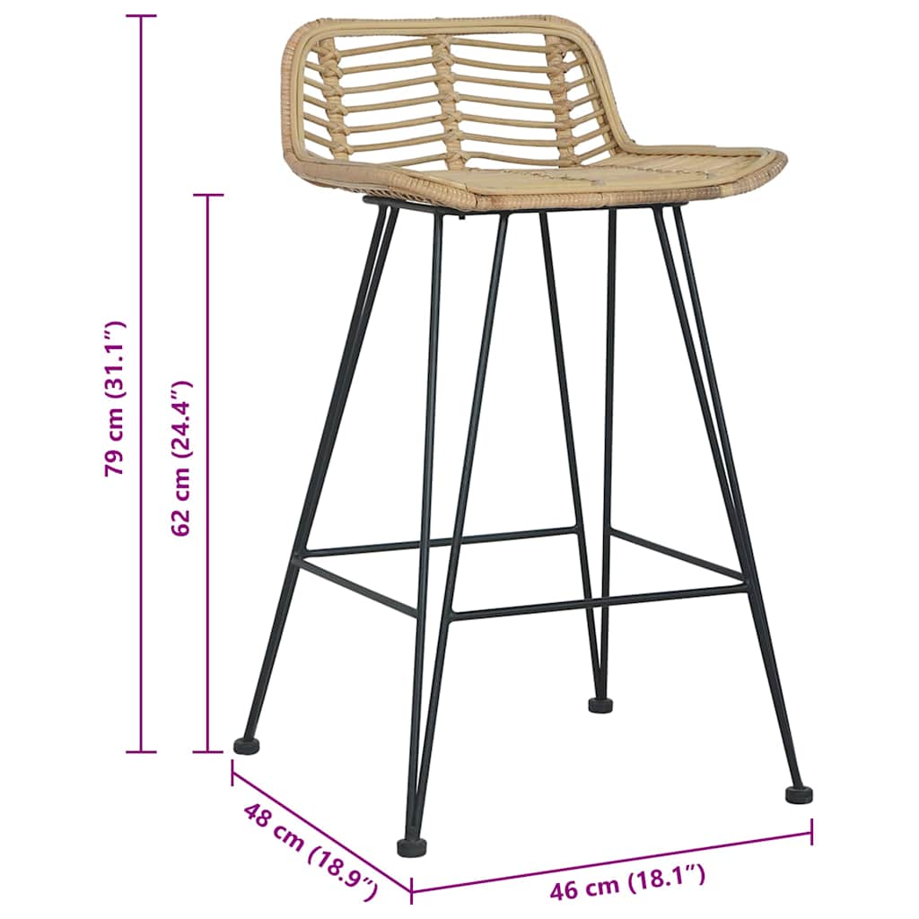 vidaXL Barstoelen 2 st natuurlijk rattan