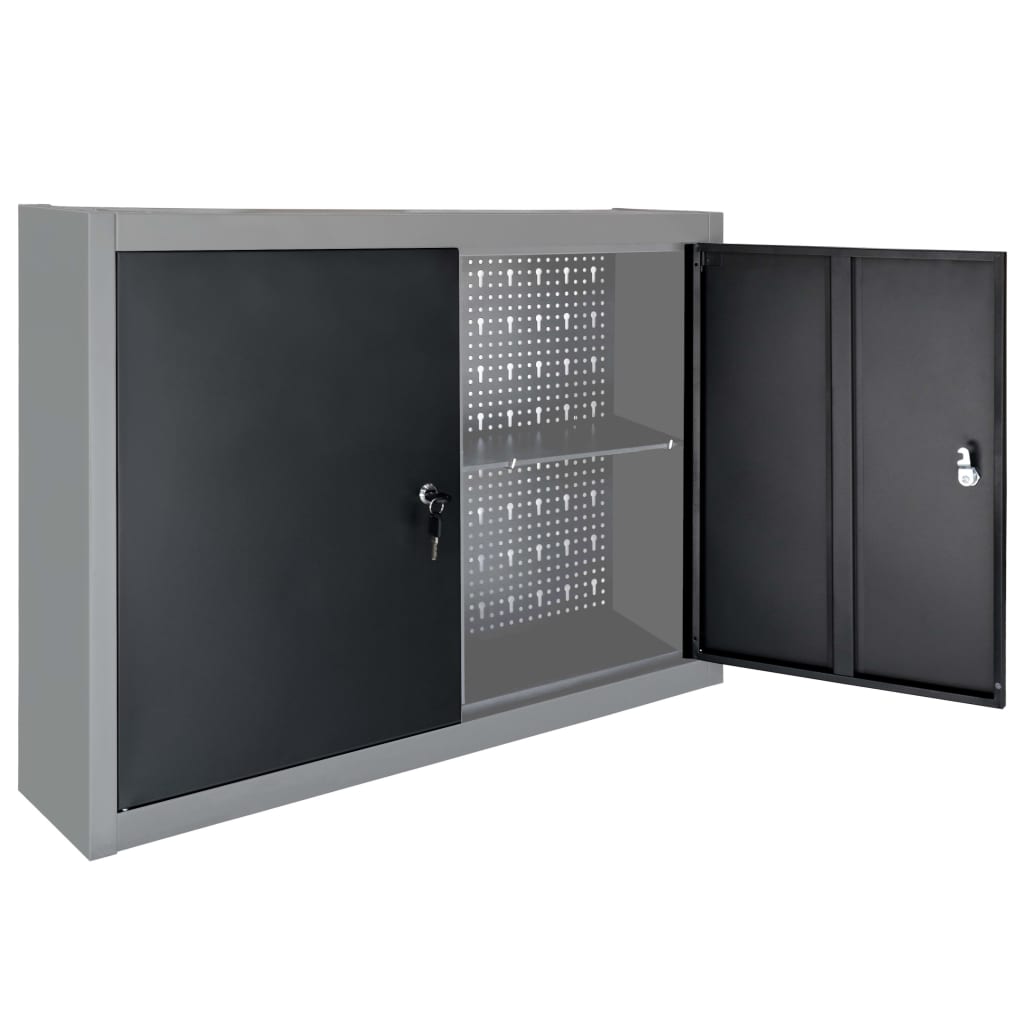 vidaXL Gereedschapskast voor aan de wand metaal grijs en zwart