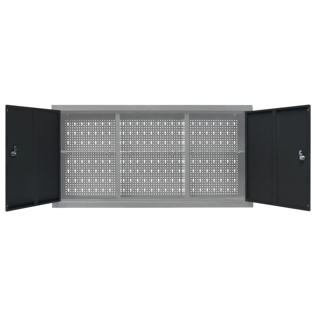 vidaXL Gereedschapskast voor aan de wand metaal grijs en zwart