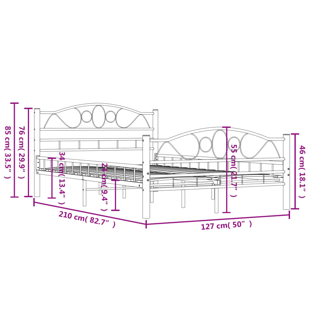 vidaXL Bed Frame Steel Black 120x200 cm
