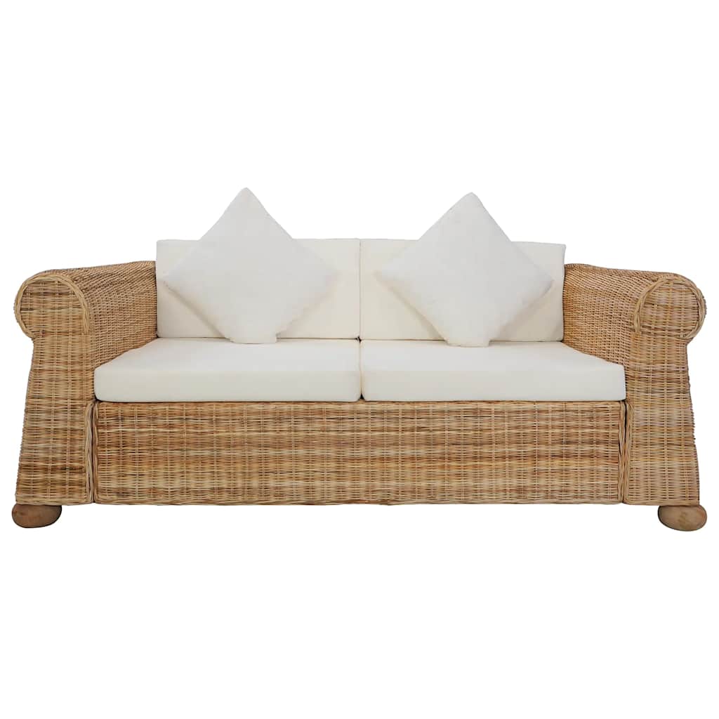 vidaXL 2-Piece Sofa Set with Cushions Natural Rattan