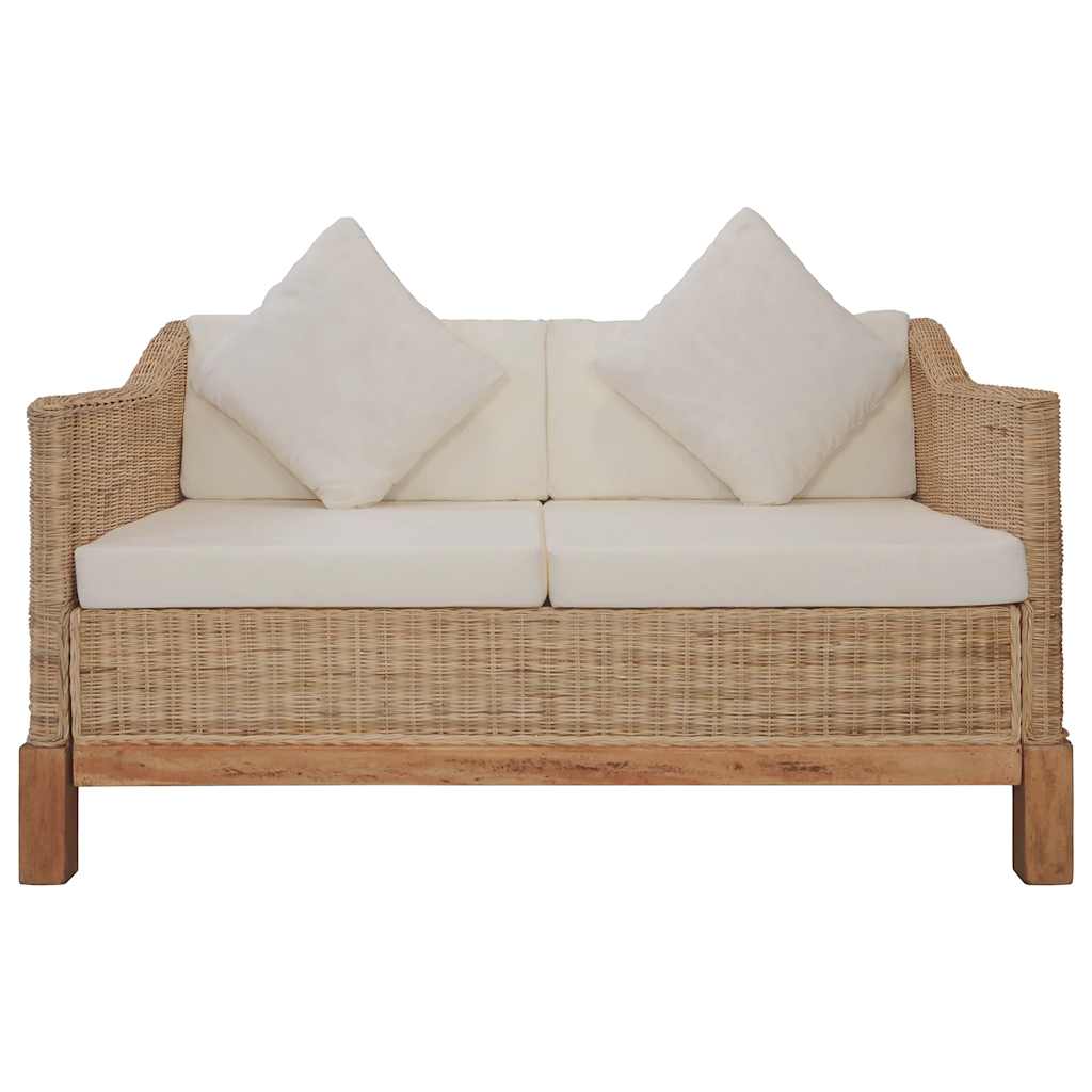 vidaXL 2-Piece Sofa Set with Cushions Natural Rattan