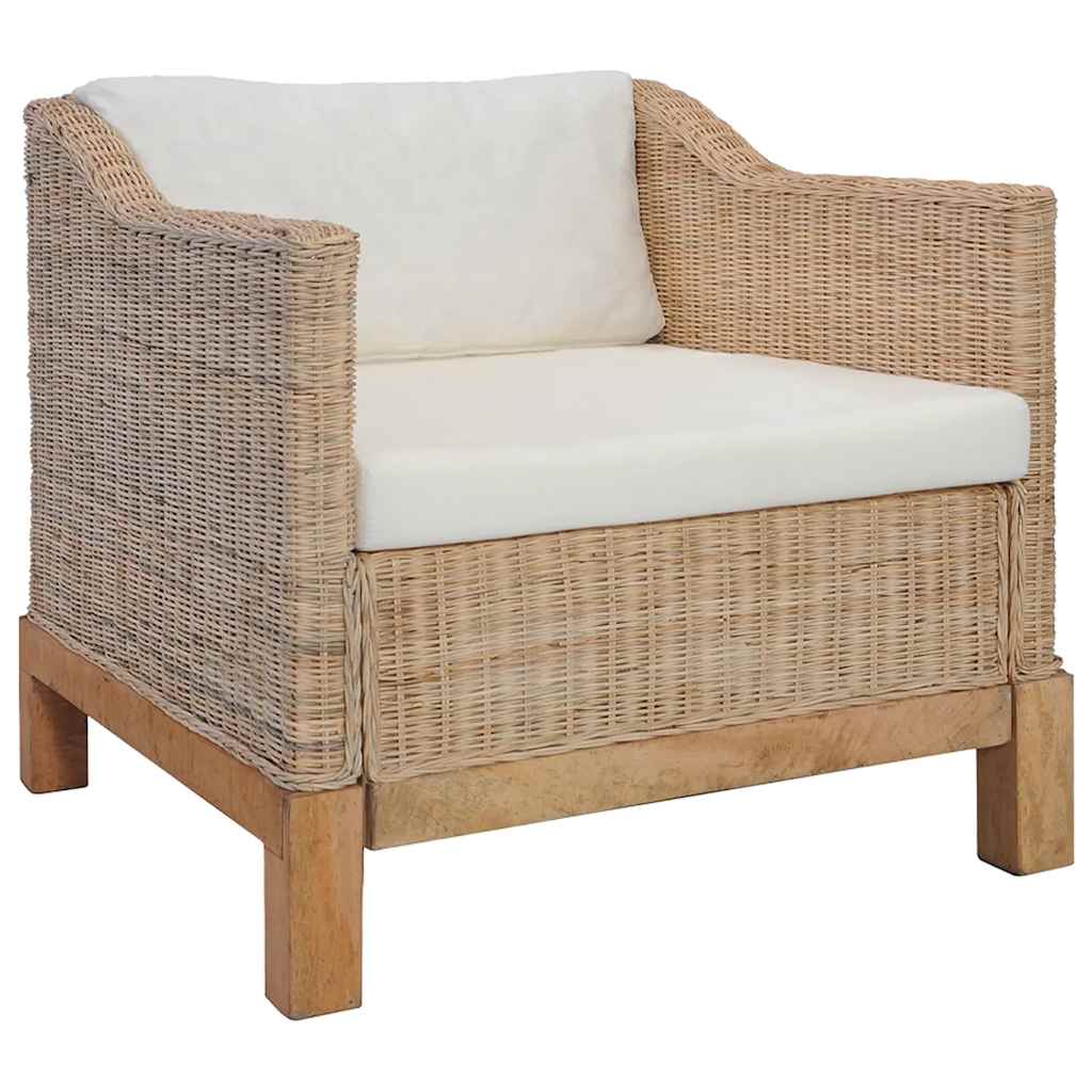 vidaXL 2-Piece Sofa Set with Cushions Natural Rattan