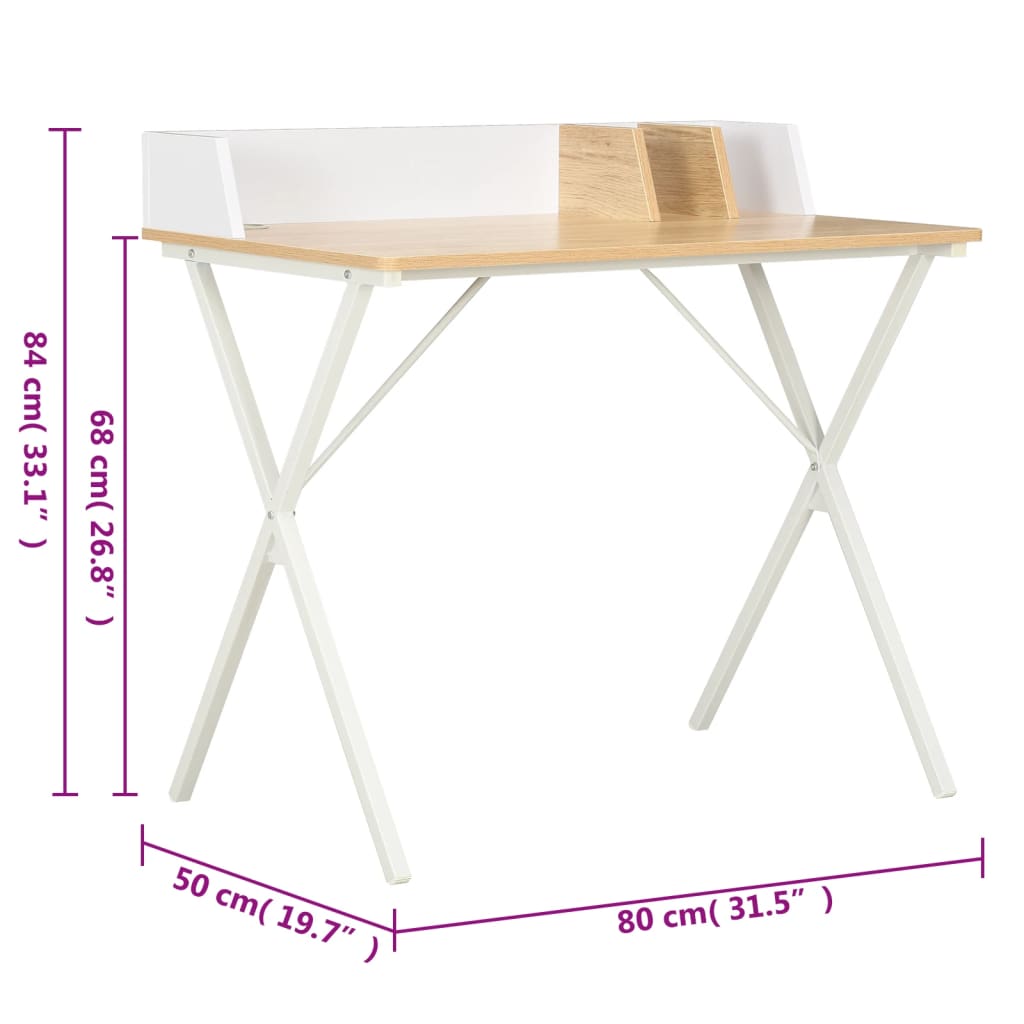 vidaXL Bureau 80x50x84 cm wit en natuurlijk