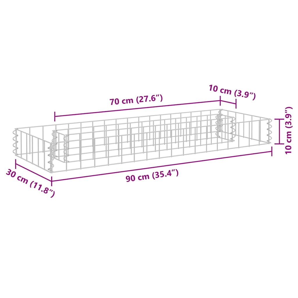 vidaXL Gabion Raised Garden Bed 90x30x10 cm Galvanised Steel