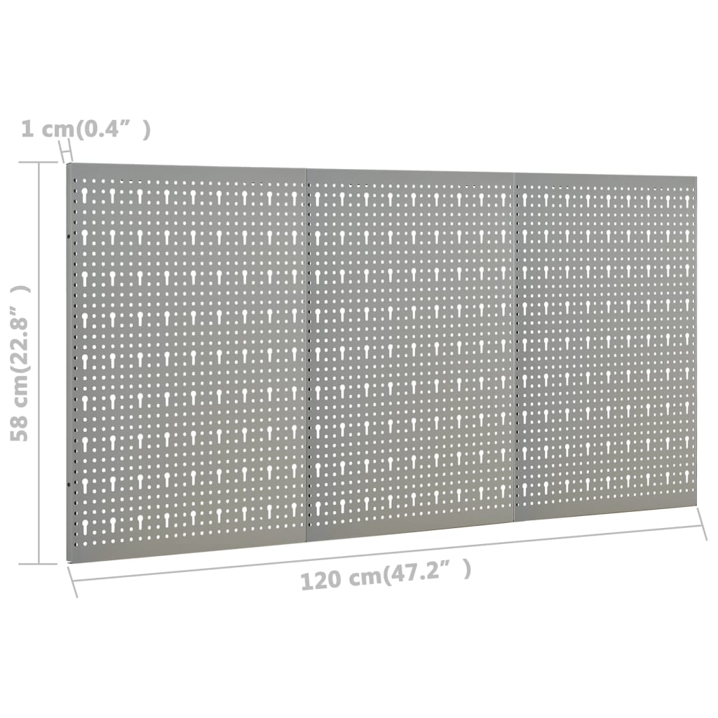 vidaXL Pegboard wall-mounted 3 pcs 40x58 cm steel