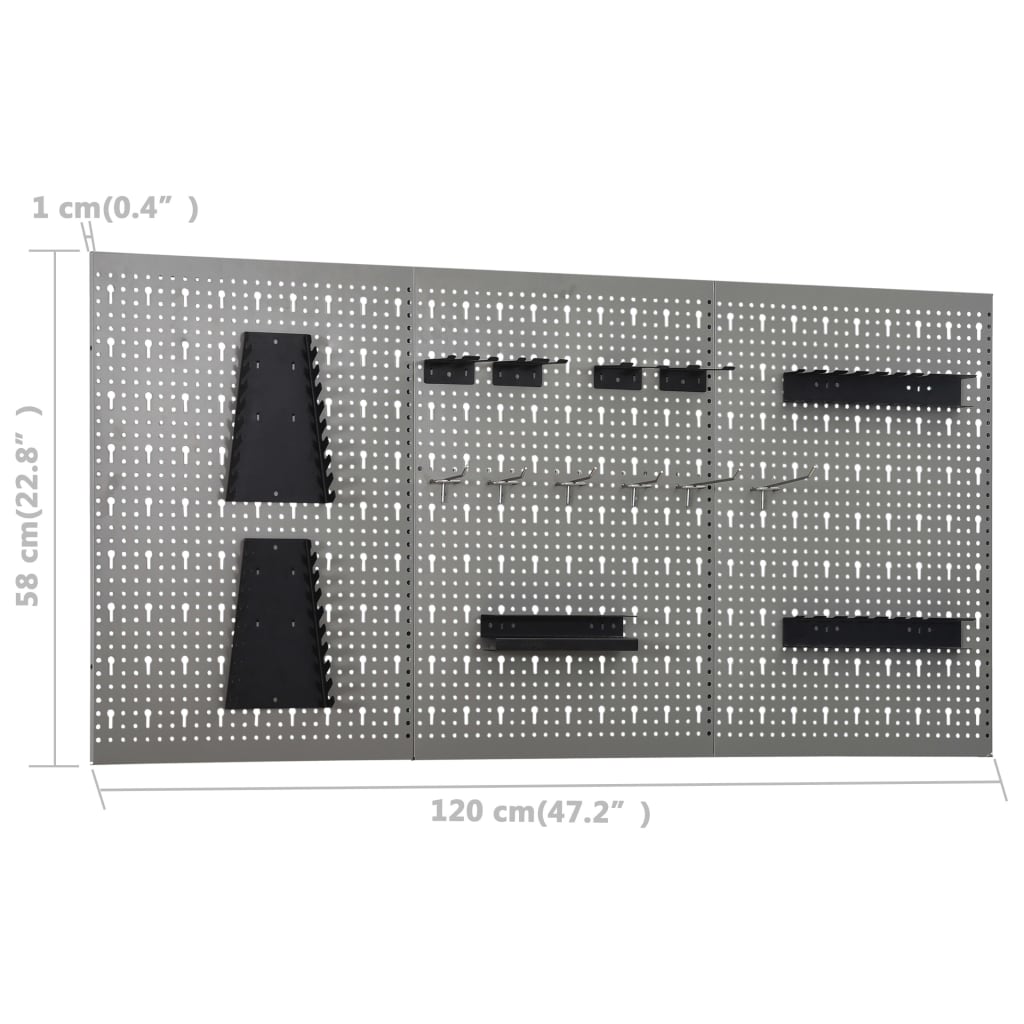 vidaXL Pegboard Wall-Mounted 3 pcs 40x58 cm Steel