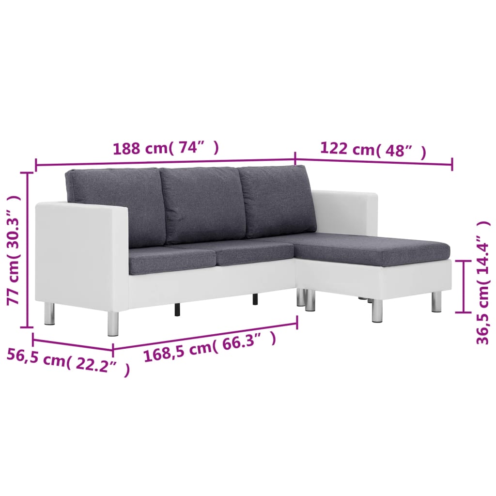 vidaXL Three-seater Sofa with Cushions Faux Leather White