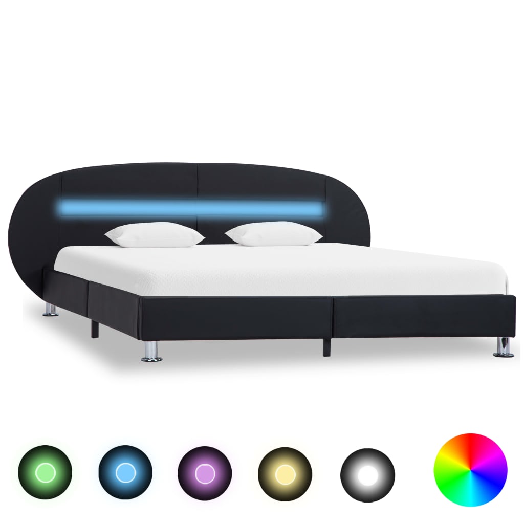 vidaXL LED Artificial Leather Bed Frame Black 180x200 cm