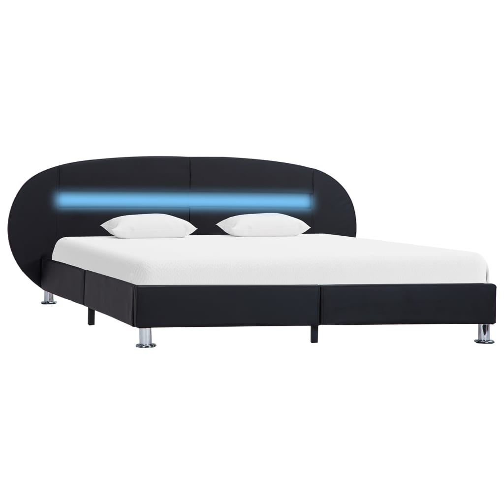 vidaXL LED Artificial Leather Bed Frame Black 180x200 cm