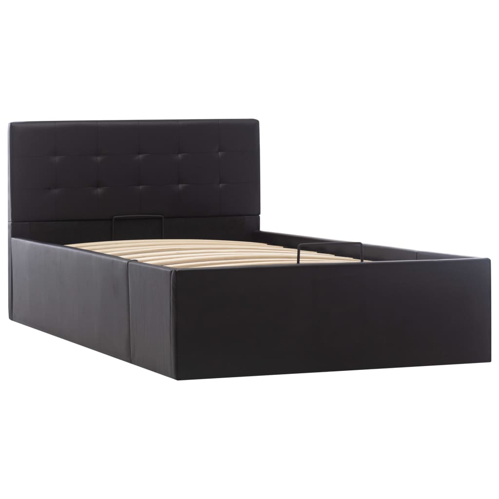 vidaXL Hydraulic Artificial Leather Storage Bed Frame Black 90x200 cm