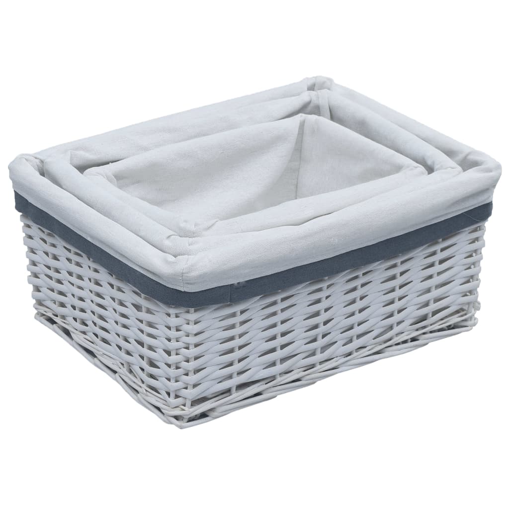 vidaXL 3-Piece Stackable Willow Basket Set White