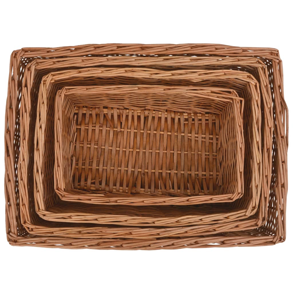 vidaXL 4-Piece Stackable Willow Basket Set Brown