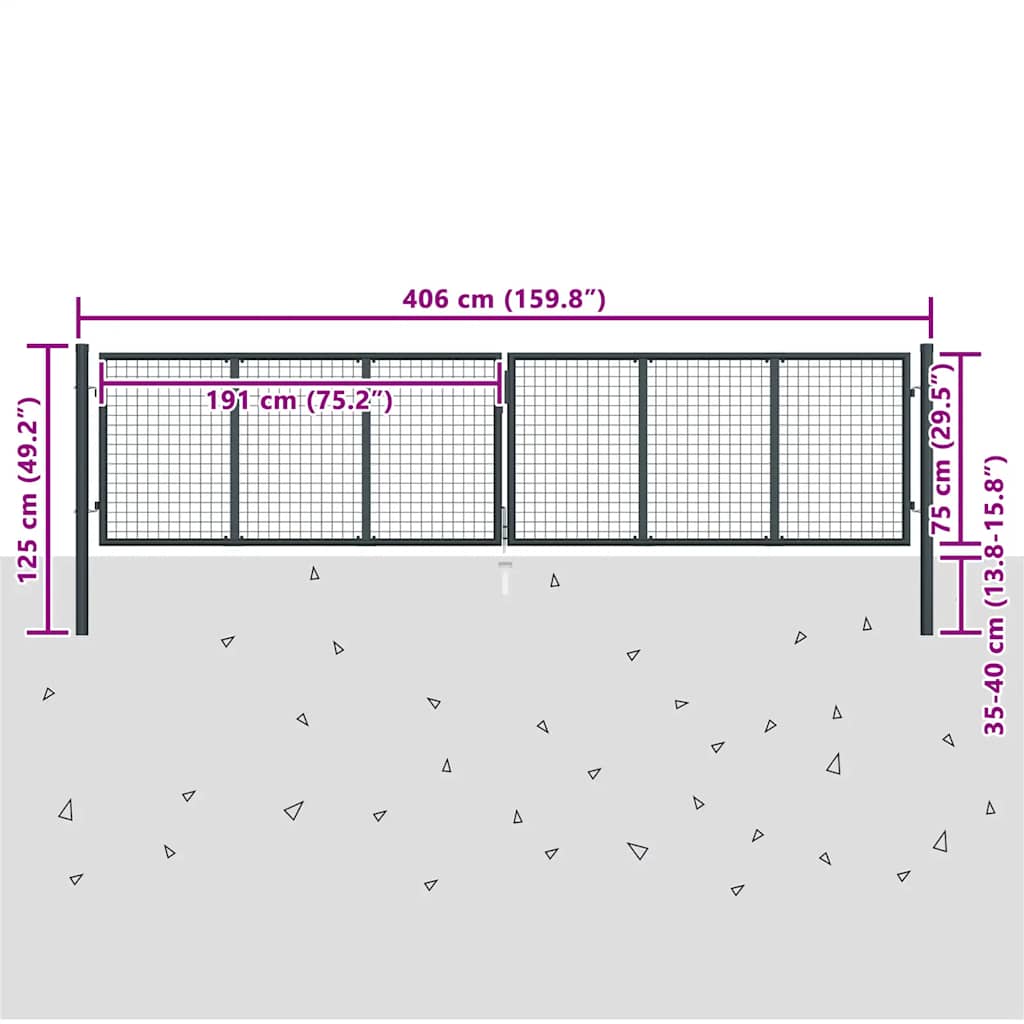 vidaXL Tuinhek van gaas gegalvaniseerd staal 400x75 cm grijs