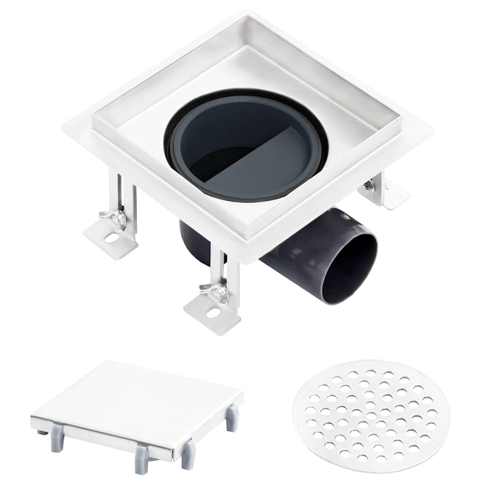 vidaXL Shower Drain with 2-in-1 Lids 15x15 cm Stainless Steel