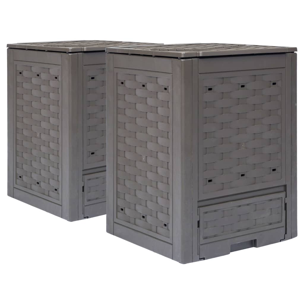 vidaXL Compostbakken 2 st 600 L 60x60x83 cm kunststof rattan bruin